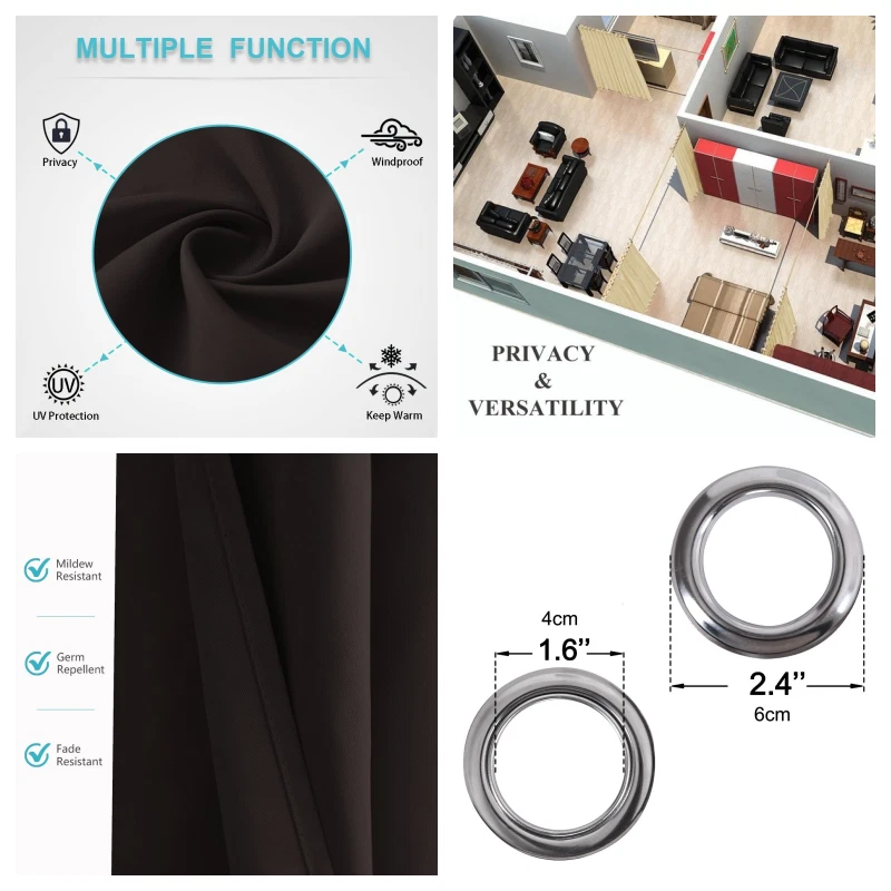 Gorgeous Home Linen Room Divider Extra Wide Thermal Unlined Blackout Grommet Curtain 1 Panel 100" Wide x 84" Long Black