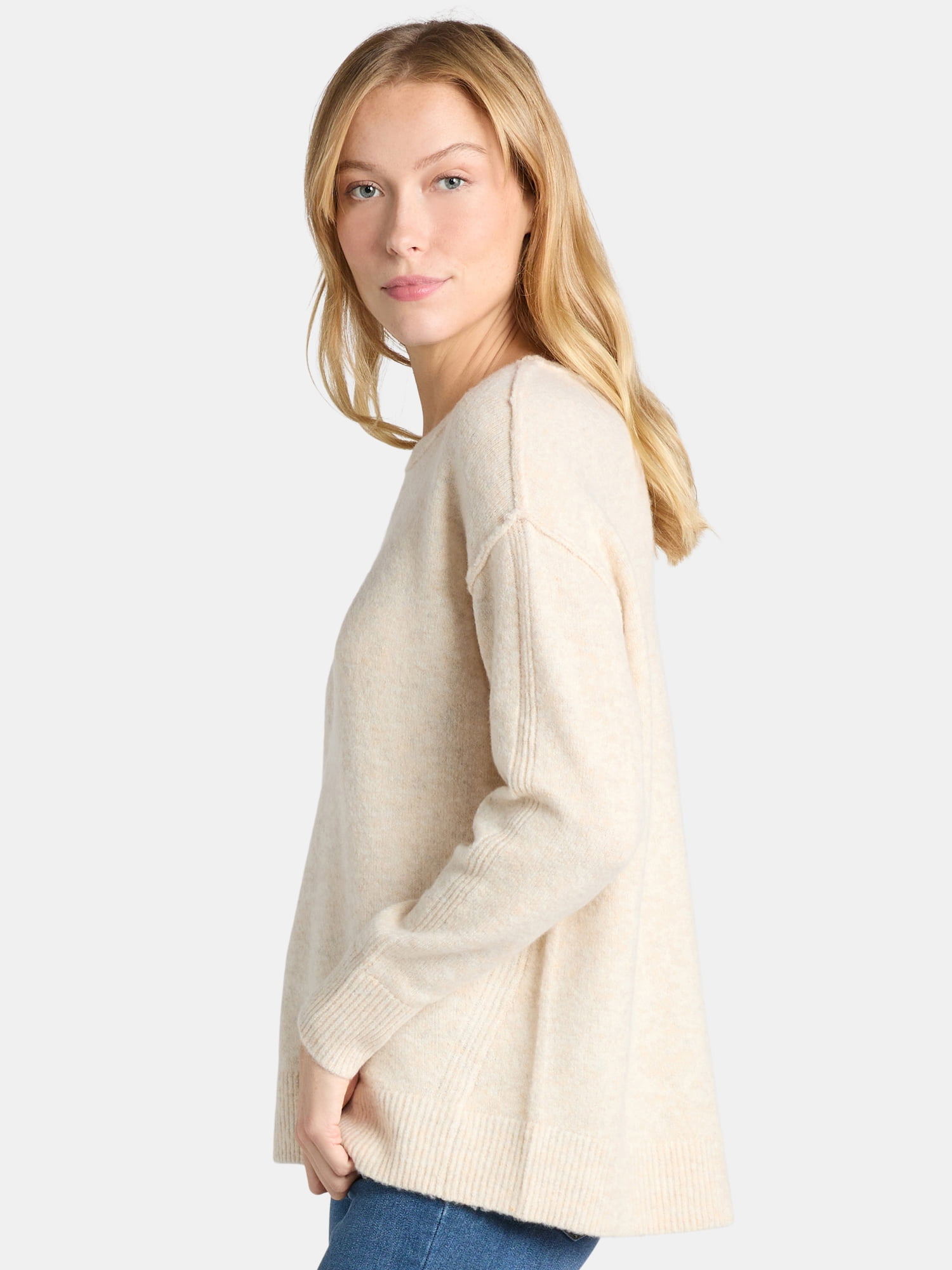 Time and Tru Women’s Crewneck Pullover Sweater with Long Sleeves, Midweight, Sizes XS-XXXL