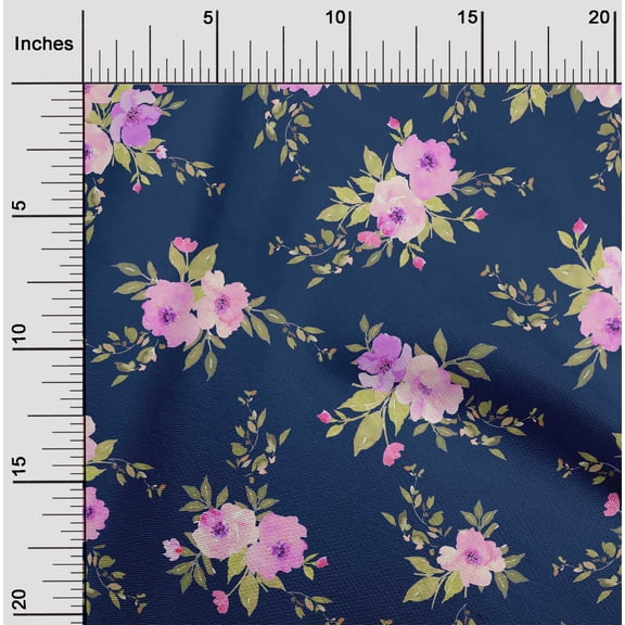 oneOone Organic Cotton Poplin Twill Fabric Watercolor Leaves & Peony Floral_Printed Fabric 1 Yard 42 Inch Wide