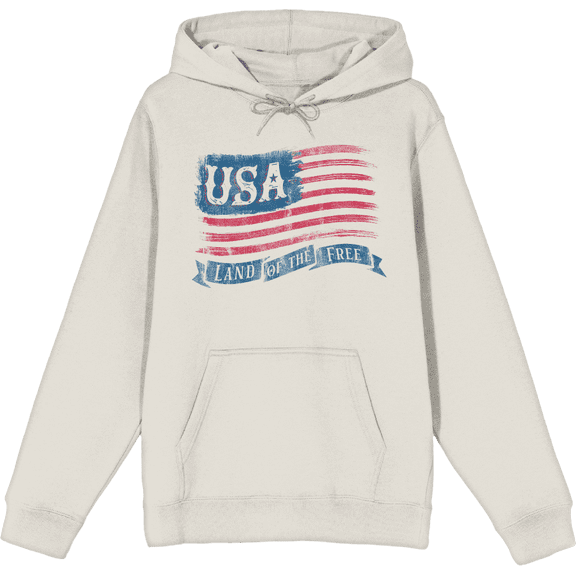 Americana USA Flag Land of the Free Sand Adult Long Sleeve Hoodie-Medium