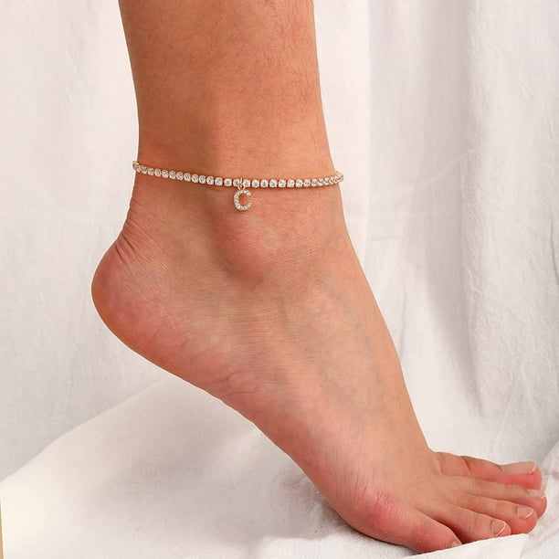 Gold tennis ankle bracelet deals