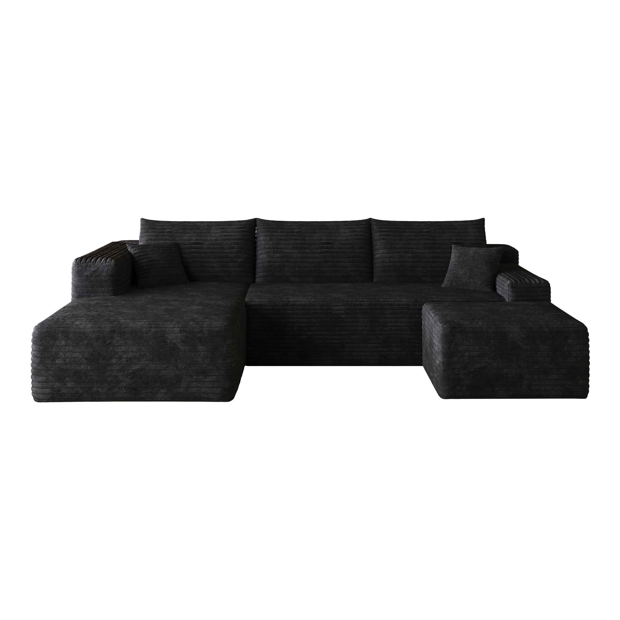 MAYEERTY 103 Inch L‑Shaped Cloud Sectional Sofa with 1 Ottoman, Modern Minimalist Deep‑Seat Corner Couch, Plush Corduroy Upholstered Reversible Sofa, No‑Assembly Required for Living Room Apartment