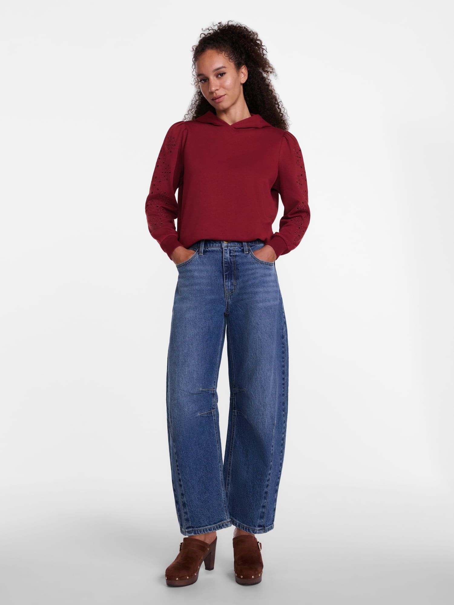 Scenario Women's and Women's Plus Eyelet Hoodie with Long Sleeves, Sizes XS-4X