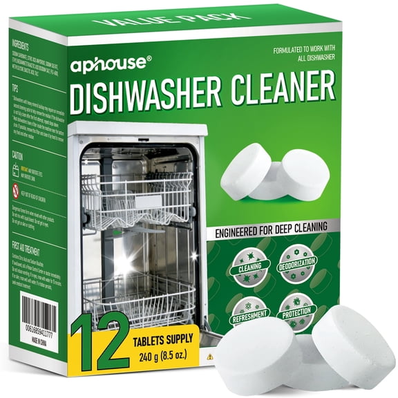 aphouse Dishwasher Cleaner And Deodorizer, 12 Tablets, Deep Cleaning Descaler for Dishwasher, Septic Safe, Removes Odor Causing Limescale
