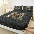 thumbnail image 3 of Homewish Bow Letter Monogrammed M 3pcs Twin Sheet Sets for Teens,Leopard Print Twin Fitted Sheet,Abstract Bohemian Damask Breathable Flat Sheet,Breathable Home Decor, 3 of 7