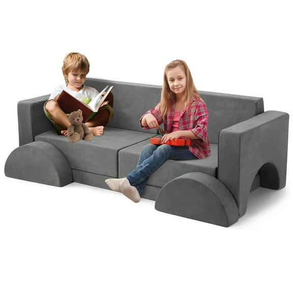 Garvee 10 Piece Kids Polyester Sectional Sofa Living Room Set Dark Grey