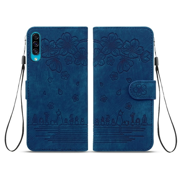 TECH CIRCLE for Samsung Galaxy A50 6.4" 2019 Flip Wallet Case, PU Leather Case with Cart Slot Hand Strap Kickstand Shockproof Protective Case for Samsung Galaxy A50 Ladies Women Men, Blue