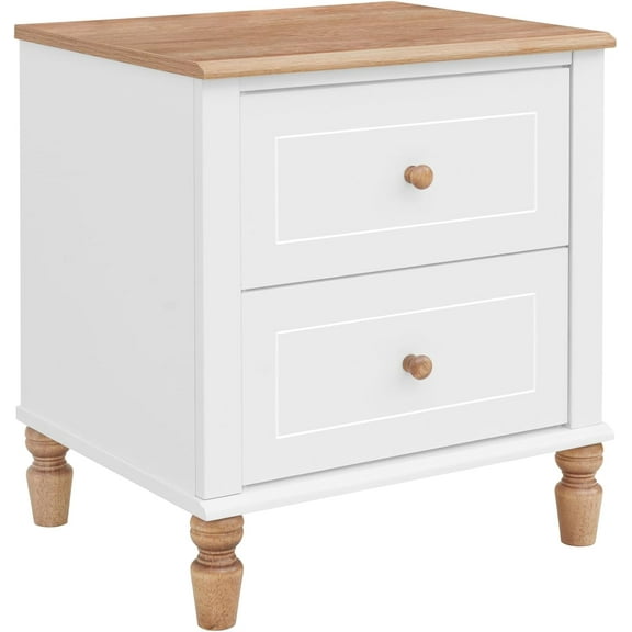 ELISA HOME Woody 2 Drawer Wood Nightstand, Bedside Table with Storage Drawers, Compact Night Stand for Bedroom, End Table or Side Table for Living Room, 15.7" D x 18.9" W x 21.4" H, White