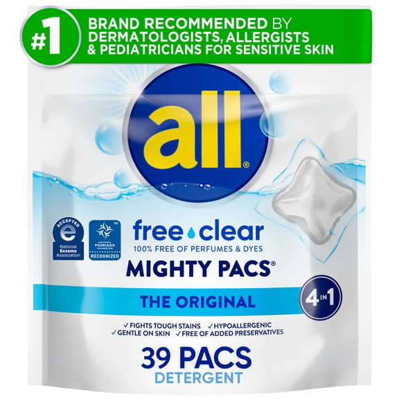 all free clear MIGHTY PACS The Original Laundry Detergent Pacs for Sensitive Skin, 39 Count