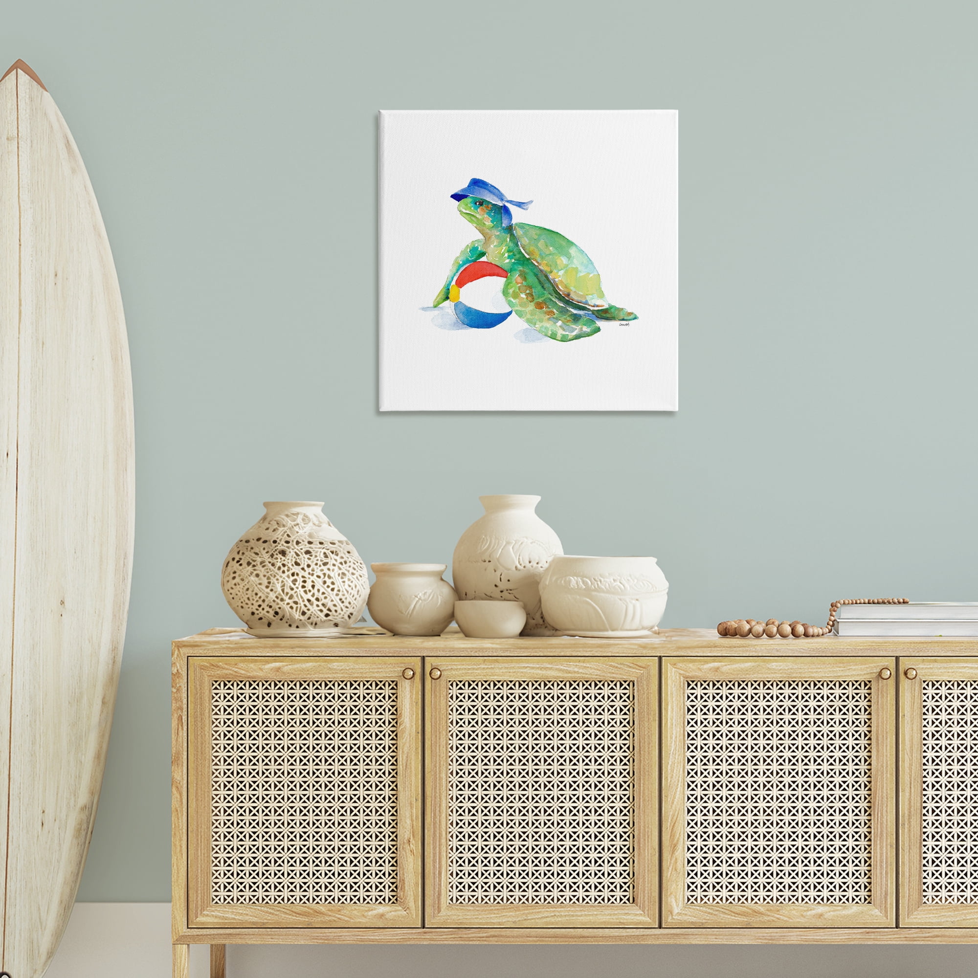 Stupell Industries Turtle & Beach Ball Novelty Painting Gallery Wrapped Canvas Art Print Wall Art, 30 x 30