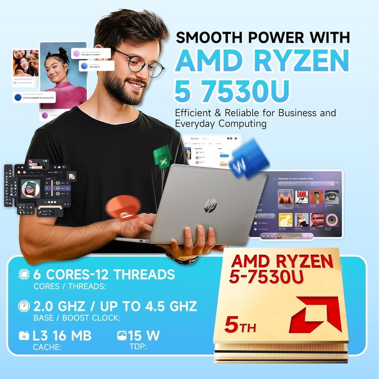 HP 17.3 inch Flagship Touchscreen Laptop, AMD Ryzen 5 7530U, 16GB