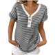 thumbnail image 1 of Camisas de Manga Corta de las Mujeres de Verano Empalmado de Punto con Cuello en V Botón Superior, Poliéster Ligero para el Uso Diario Casual, 1 of 9