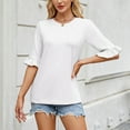 thumbnail image 4 of YHAJDS Womens T Shirts Trendy Short Sleeve Round Neck Rolled Hem Solid Color Tee Loose Casual Top, 4 of 5