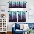 thumbnail image 2 of Teal Purple Forest Kitchen Curtains Sets for Windows 36 Inch Length, Vintage Foggy Woods Tree Rod Pocket Window Treatments Tier Curtains and Valances Set for Bedroom/Bathroom, 2 of 8