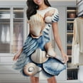 thumbnail image 2 of Blue Seashell Fern Print Women's Classic Swing Skater Dress Casual Work Party Cocktail Dresses, 2 of 6