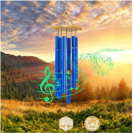 Ymam.Light Large Outdoor Sympathy Wind Chimes - 29inch Windchimes Frosted Blue Tube with Soothing Melodic Tones, for Garden, Yard, Porch, Balcony