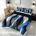 thumbnail image 3 of Manfei Abstract Wave Stripe Full Size Comforter Sets, Blue Black White Bedding Comforter Set, Black Reversible 3 Pieces, 1 Comforter and 2 Pillowcases, 3 of 6