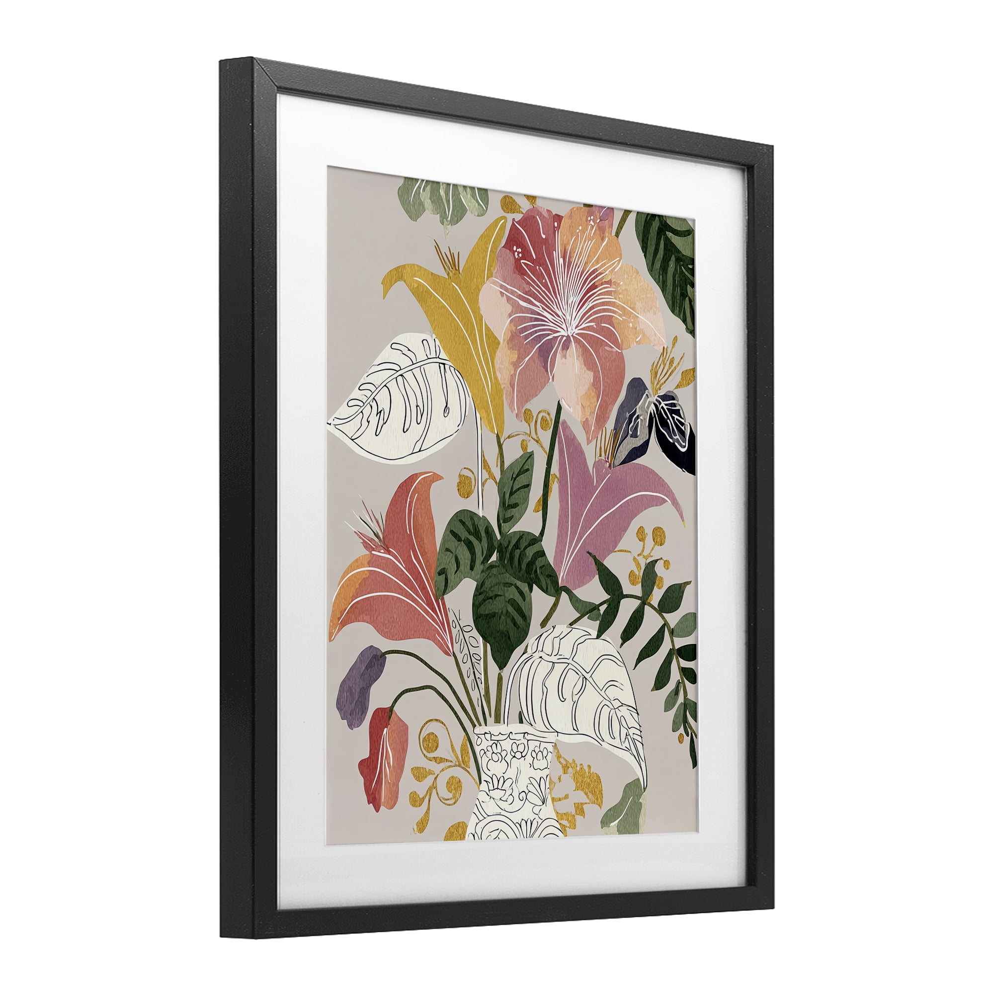 Playful Flower Bouquet Black Framed Print Under Glass, design by Annabelle Hall
