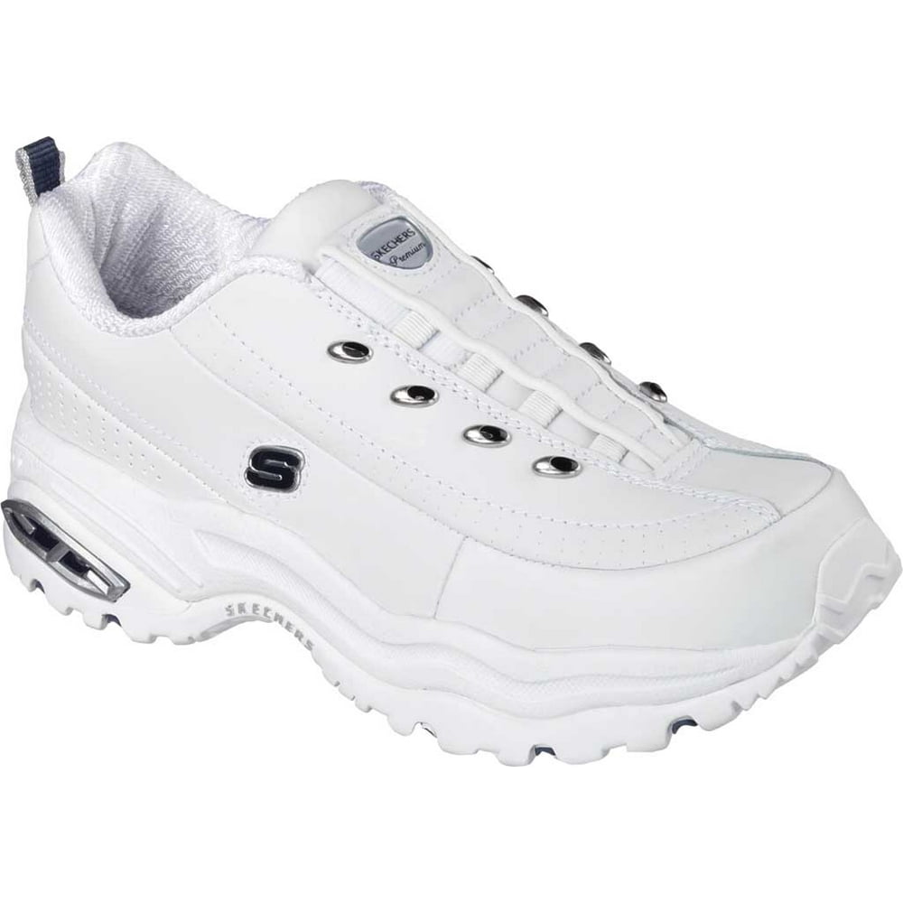 white skechers slip on trainers