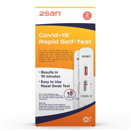 2San COVID-19 Rapid Self-Test Kit (2-Pack), OTC COVID Home Test, 10 Minute Results, Non-Invasive Short Nasal Swab, FDA Approved (2-Pack)