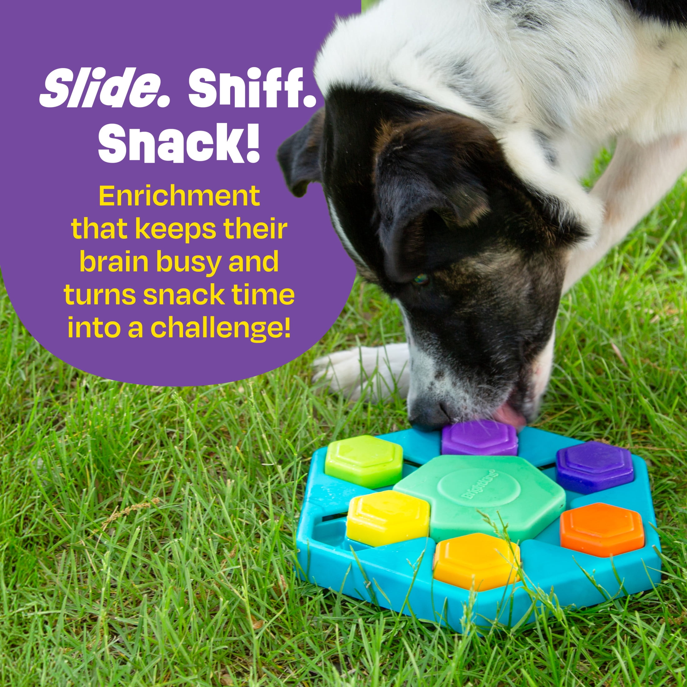 Brightkins  Spin & Seek Hexagon Treat Puzzle, Enrichment Slow Feeder Bowls, Interactive Dog Toys