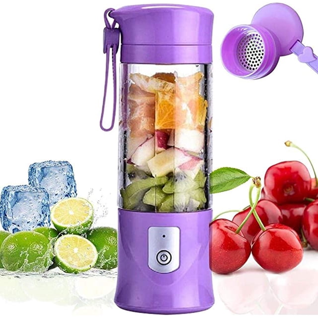 Jinsinto Portable USB Rechargeable Fruit Blender, Mini Blender for Smoothie, Milkshake, Fruit Juice, Portable Blender 350-420ml 6 Blades for Sports and Travel, BPA Free, Christmas Gift
