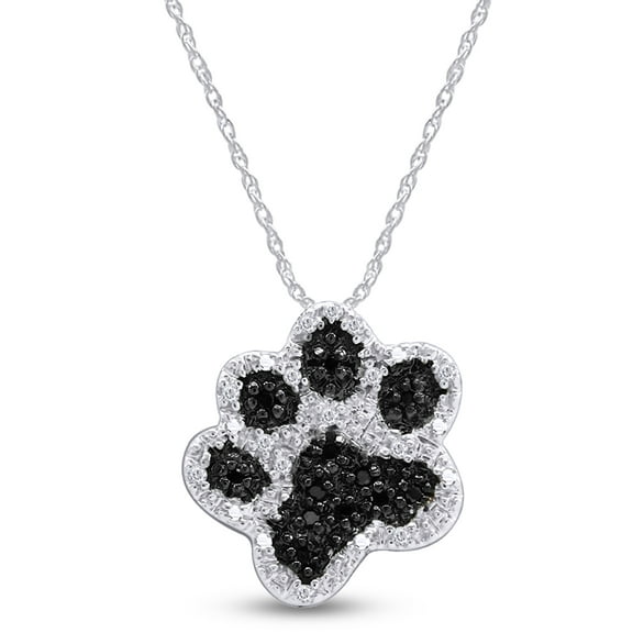 AFFY 0.1 Ct Black & White Natural Diamond Dog Paw Pendant Necklace in 14k White Gold Over Sterling Silver