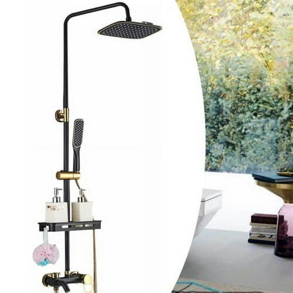 8'' Black Bathroom Rainfall Shower Faucet Set Tub Mixer Tap with Hand Spray