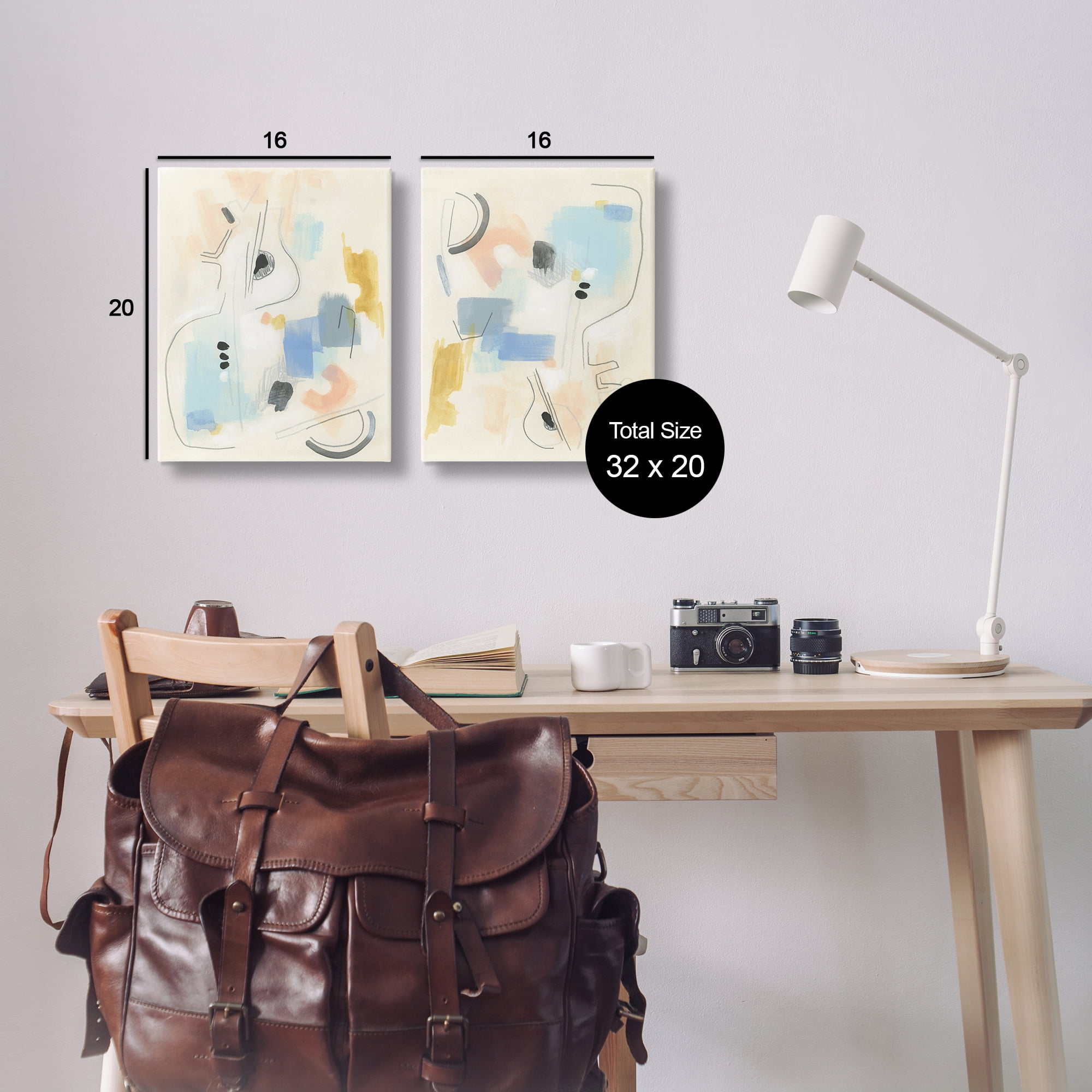 Stupell Industries Pastel Shapes Lines Patches Abstract Painting Wrapped Canvas Art Print Wall Art, 16 x 20, Set of 2