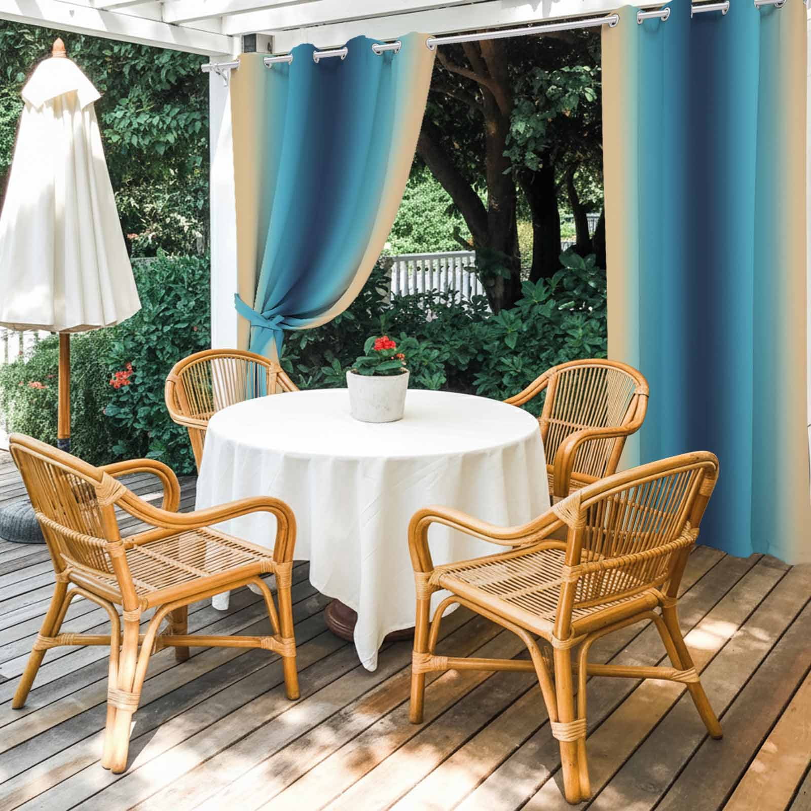 1 Panel Outdoor Curtains for Patio Waterproof 54"x84", Blue Teal Yellow Ombre Weatherproof Privacy Outsides Curtains, Farmhouse Modern Gradient Art Grommet Thermal Drapes for Cabana Porch Pergola