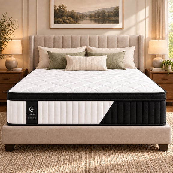 VIPNOW Cooling Gel Memory Foam Mattress Adult 12 Inch Mattress-in-a-Box Queen Plush Pillow Top Hybrid Mattress