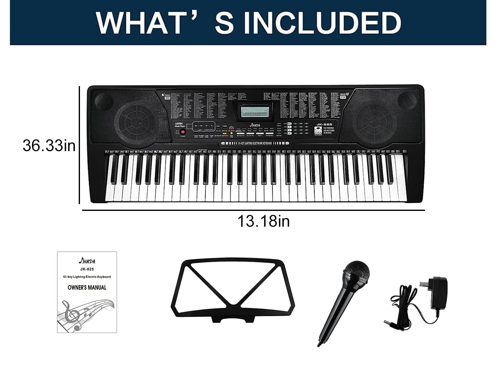 JUNELILY 61-Key Electronic Keyboard Piano Kit w/ 300 Built-in Tones, Music  Rest & Demo Songs