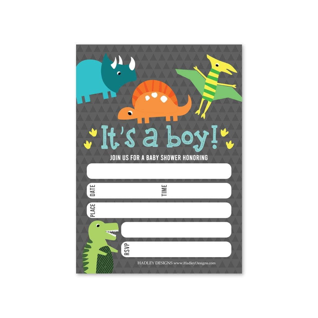 25 Dinosaur Baby Shower Invitations, Sprinkle Invite for Boy, Coed Dino