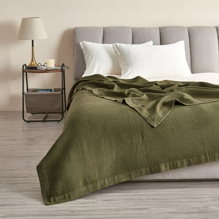 Great Bay Home 100% Cotton Soft All-Season Waffle Weave Knit Blanket (Twin Olive Green)
