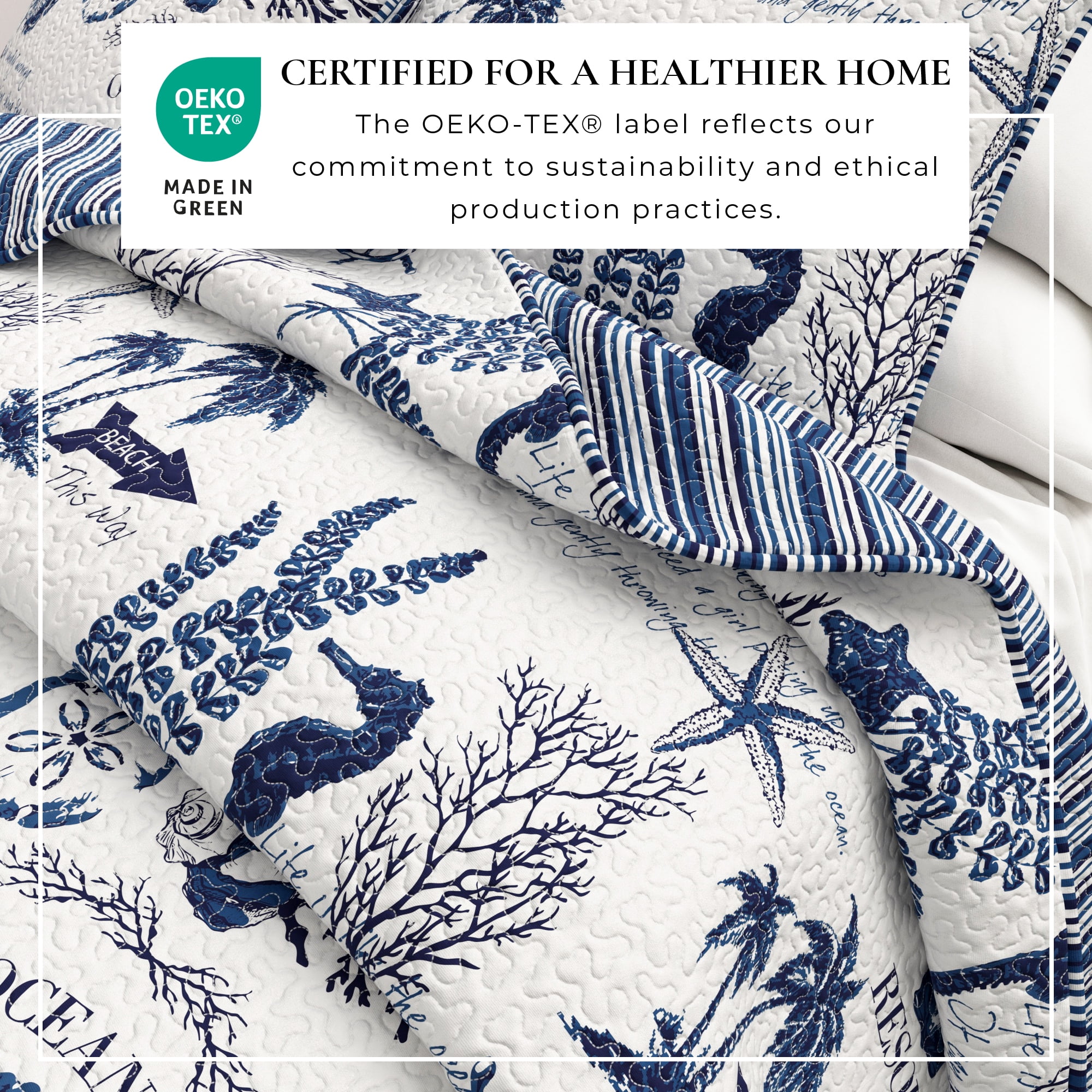 Great Bay Home Catalina Coastal 3-Piece Reversible Quilt Set, Queen