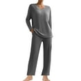 thumbnail image 3 of QATAINLAV 2 Piece Lounge Sets for Women Ribbed Knit Long Sleeve V Neck Pullover Tops Matching Wide Leg Pants Fall Winter Pajama Outfits Dark Gray XXL Sales Prime, 3 of 9