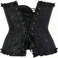 thumbnail image 3 of Black Corset Tops for Women, Bustier Shapewear Women's Lacing Corset Satin Floral Lace Waist Push Up Body Shaper Vintage, S, 3 of 6