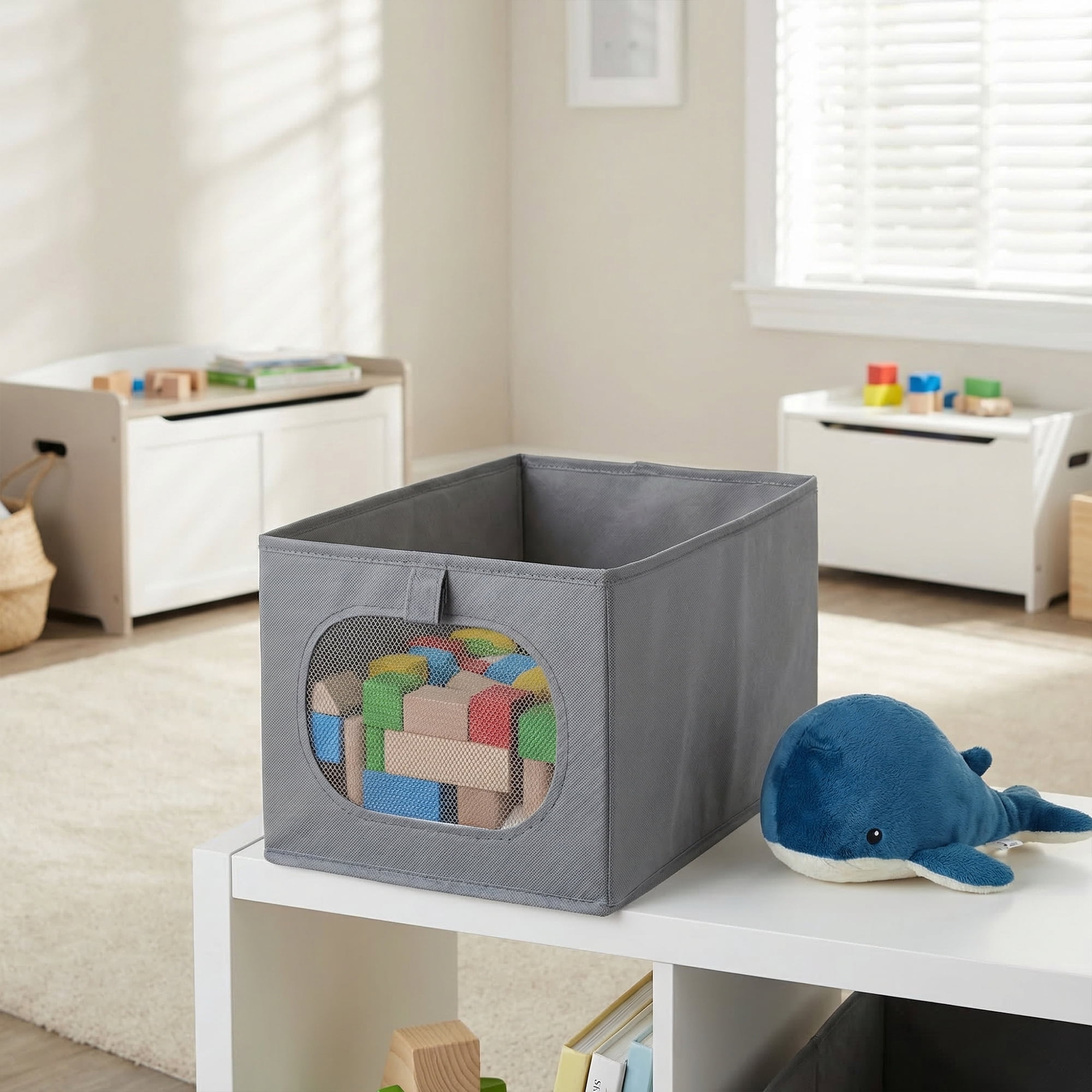Unique Bargains Fabric Storage Bin With Bottom Dark Grey 14.2*9.8*7.9in