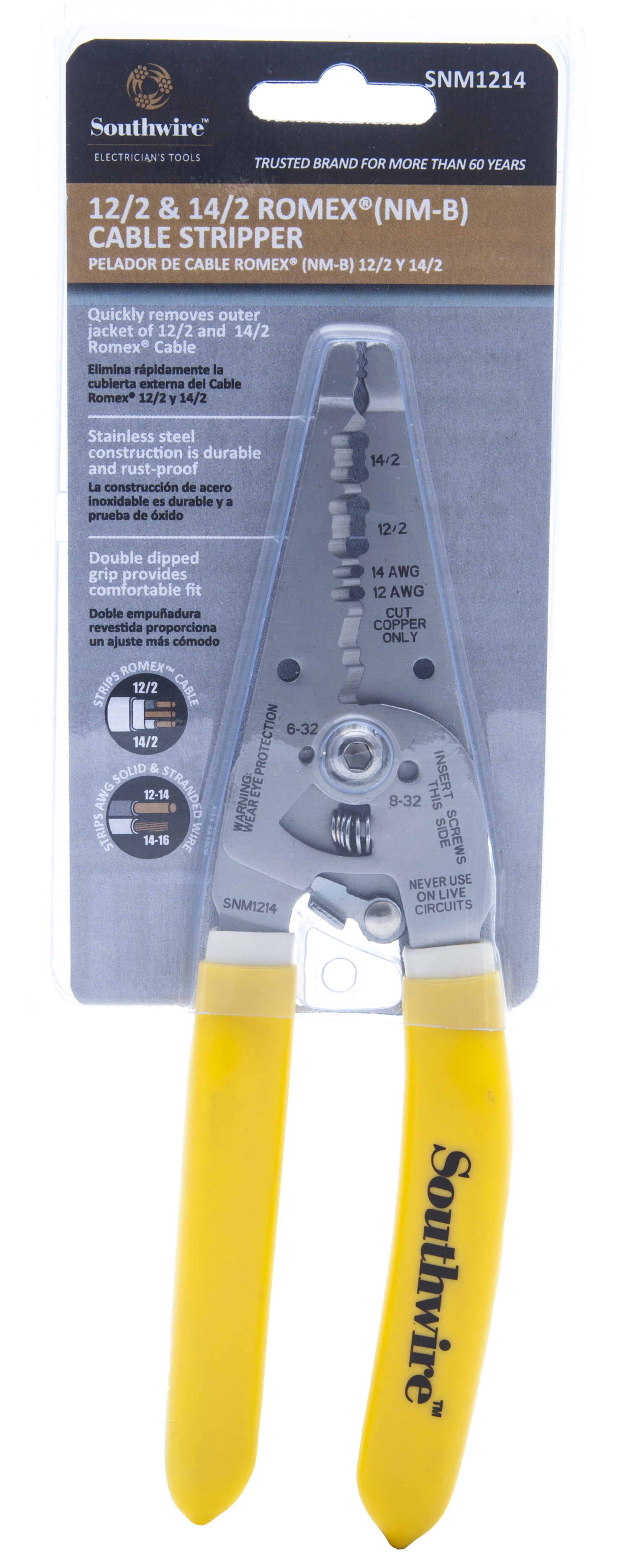 Southwire SNM1214 12-14 AWG NM-B Cable Wire Stripper and Cutter with Ergonomic Handles