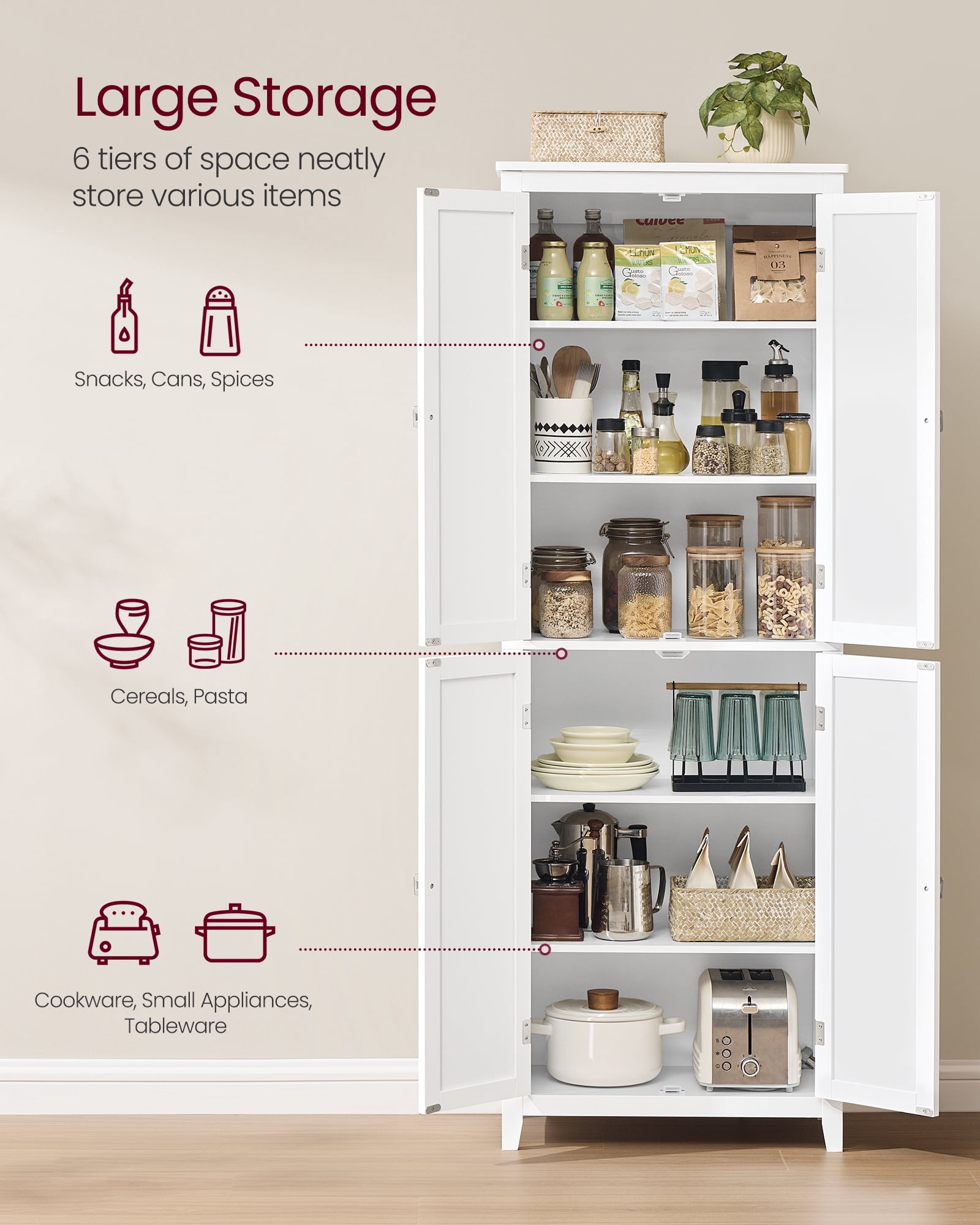 4-Door Bathroom Storage Cabinet with Adjustable Shelves, Freestanding Organizer Unit for Home, 11.8 x 23.6 x 66.9 Inches,White
