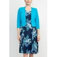 thumbnail image 3 of Studio One Crew Neck Sleeveless Bodycon Floral Print Chiffon Dress with 3/4 Sleeve Textured Bolero-BLUE MULTI / 4P, 3 of 10