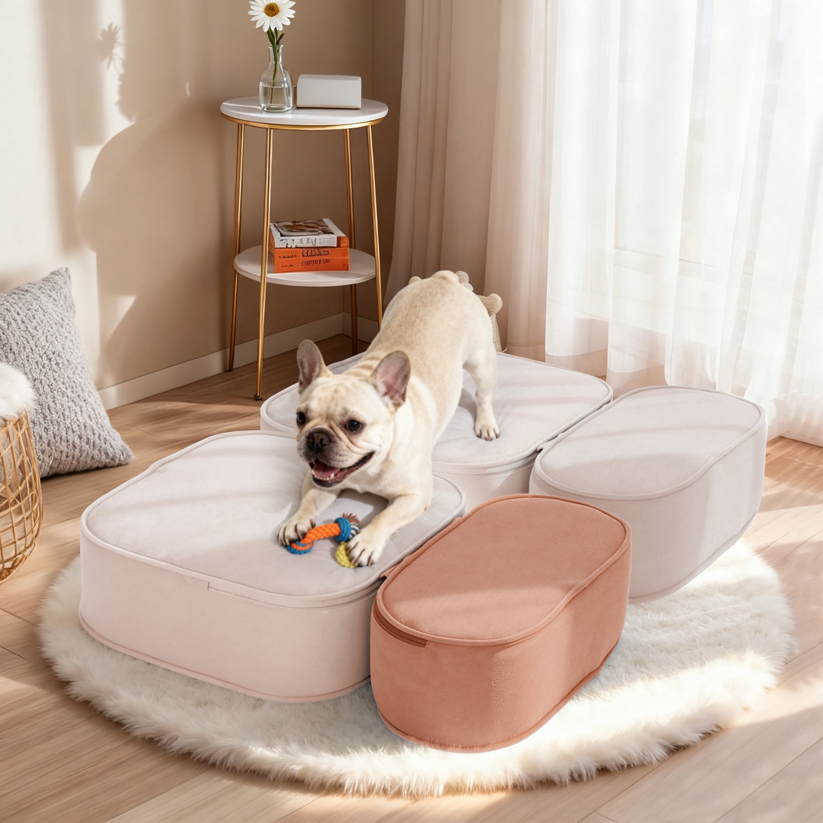 Dog Stairs for Small Dogs 17.7" H, 2-in-1 Convertible 3-Step Pet Steps for High Bed & Couch, High Density Foam Dog Ramp with Non-Slip Bottom, Safe for Puppies, Senior Dogs & Cats