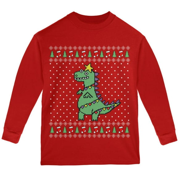 Grand Arbre Rex T Rex Laid Chandail de Noël Jeunesse à Manches Longues T-Shirt