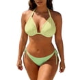 thumbnail image 2 of Swimsuit Bikini, 2 Piece Swimsuit for Women, Full Coverage Bikini, Two Piece Triangle Bikini Sets for Women String Bathing Suit Halter Top With Side Tie Bikini Bottom, Yellow XL, 2 of 5