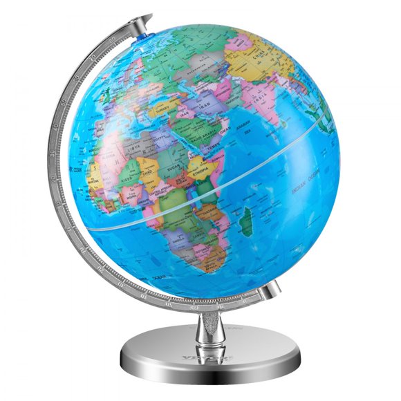 Rotating World Globe with Stand, 8 in/203.2 mm, Educational Geographic Globe with Precise Time Zone ABS Material, 360° Spinning Globe for Kids Children Learning Classroom Geography Education