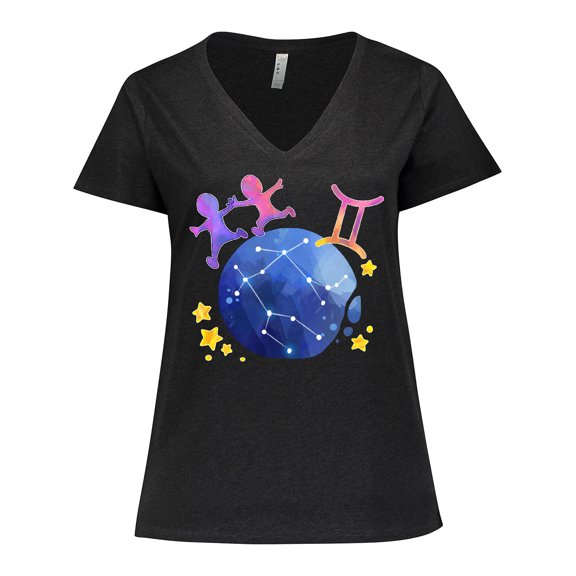 Inktastic Gemini Constellation Zodiac Sign Illustration Women's Plus Size V-Neck T-Shirt