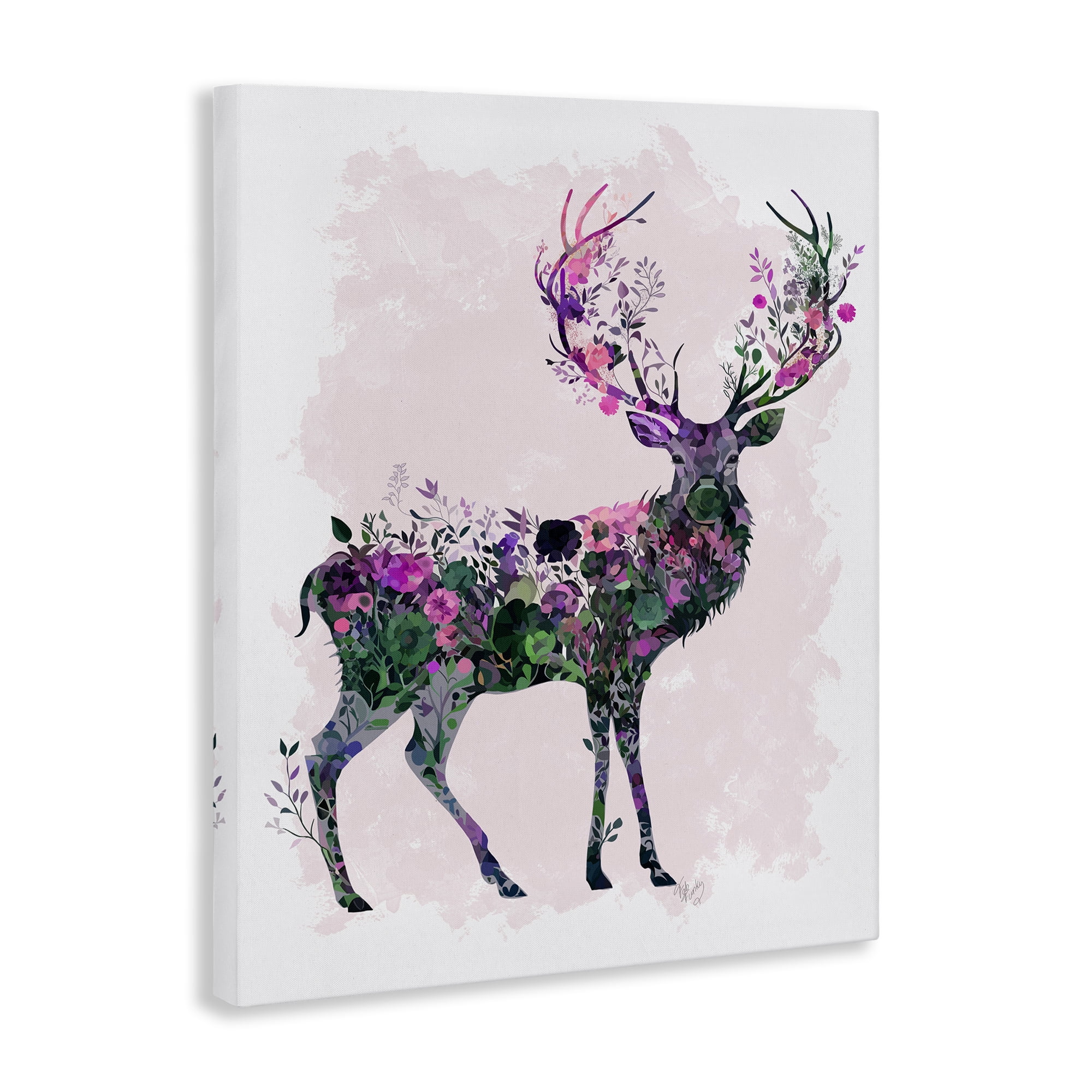 Stupell Industries Wildflower Patterned Deer Animals & Insects Painting Gallery Wrapped Canvas Art Print Wall Art, 36 x 48
