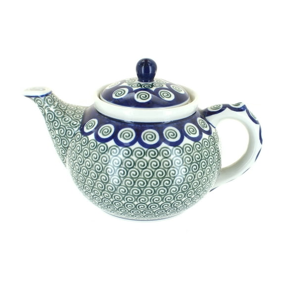 Blue Rose Polish Pottery Peacock Swirl Medium Teapot