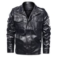 thumbnail image 3 of Mens Fashion Jacket Pure Color Zipper Stand Collar Imitation Leather Coat Tops, 3 of 8