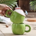 thumbnail image 3 of Taza de café de cerámica con forma de coco, con asa, tapa, mini sombrilla, pajita y resistente a altas temperaturas. Ideal para el verano., 3 of 8